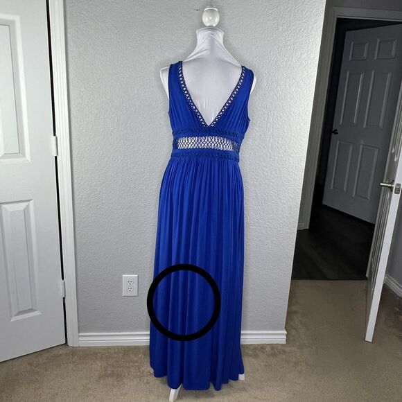 SOIEBLU Size L Royal Blue Lace Waist Sleeveless Front Slit Maxi Dress FLAW - Picture 4 of 9